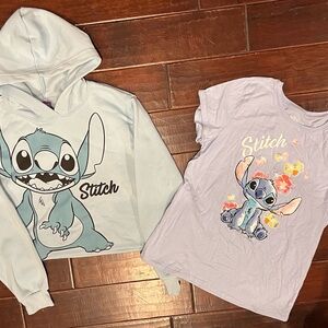 Disney Stitch hoodie sweatshirt (jr large) and Stitch Tshirt (Medium). Like new!